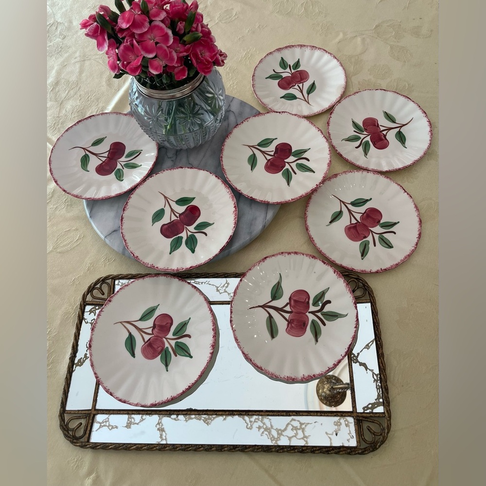 Vintage BLUE RIDGE SOUTHERN POTTERIES Crab Apple 8 Hand Painted 6.25” Plates